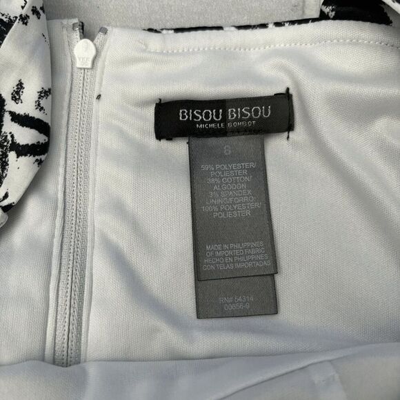 Bisou Bisou Mini Dress Ruched Black & White Floral Print Cocktail Sleeveless 8 - Picture 4 of 6